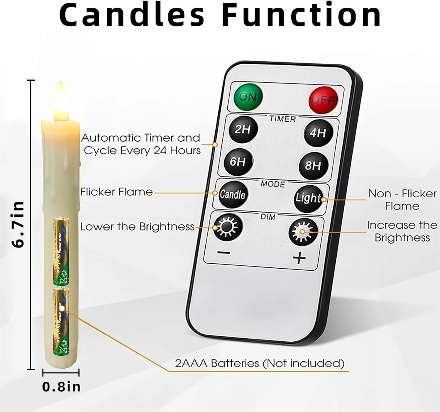 Flameless Taper Candles with Remote, 6.7 Inch Short Taper Candles Battery Operat