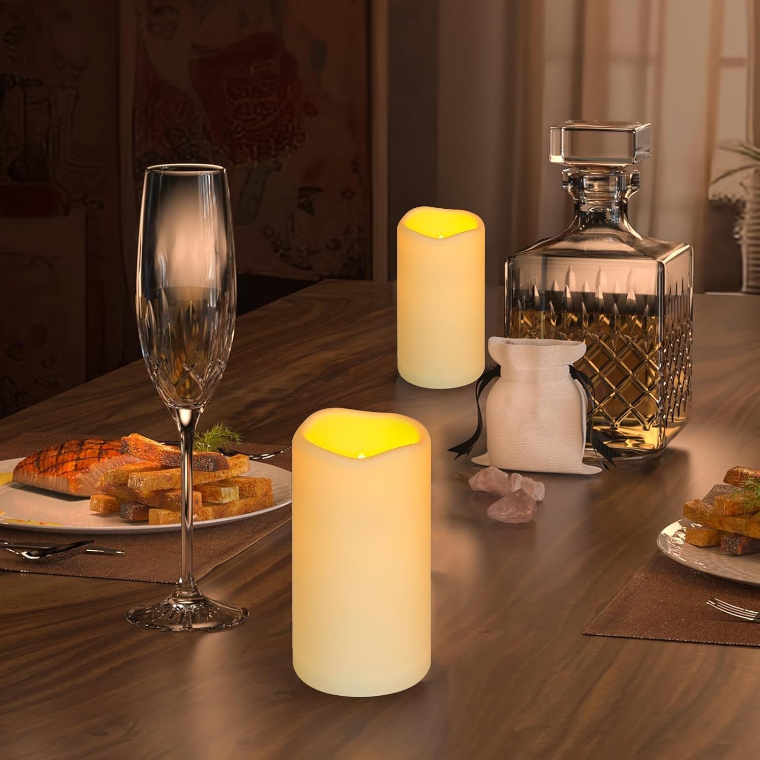 Classic Warm White LED Flameless Candles, Waterproof and Portable – 2 Count