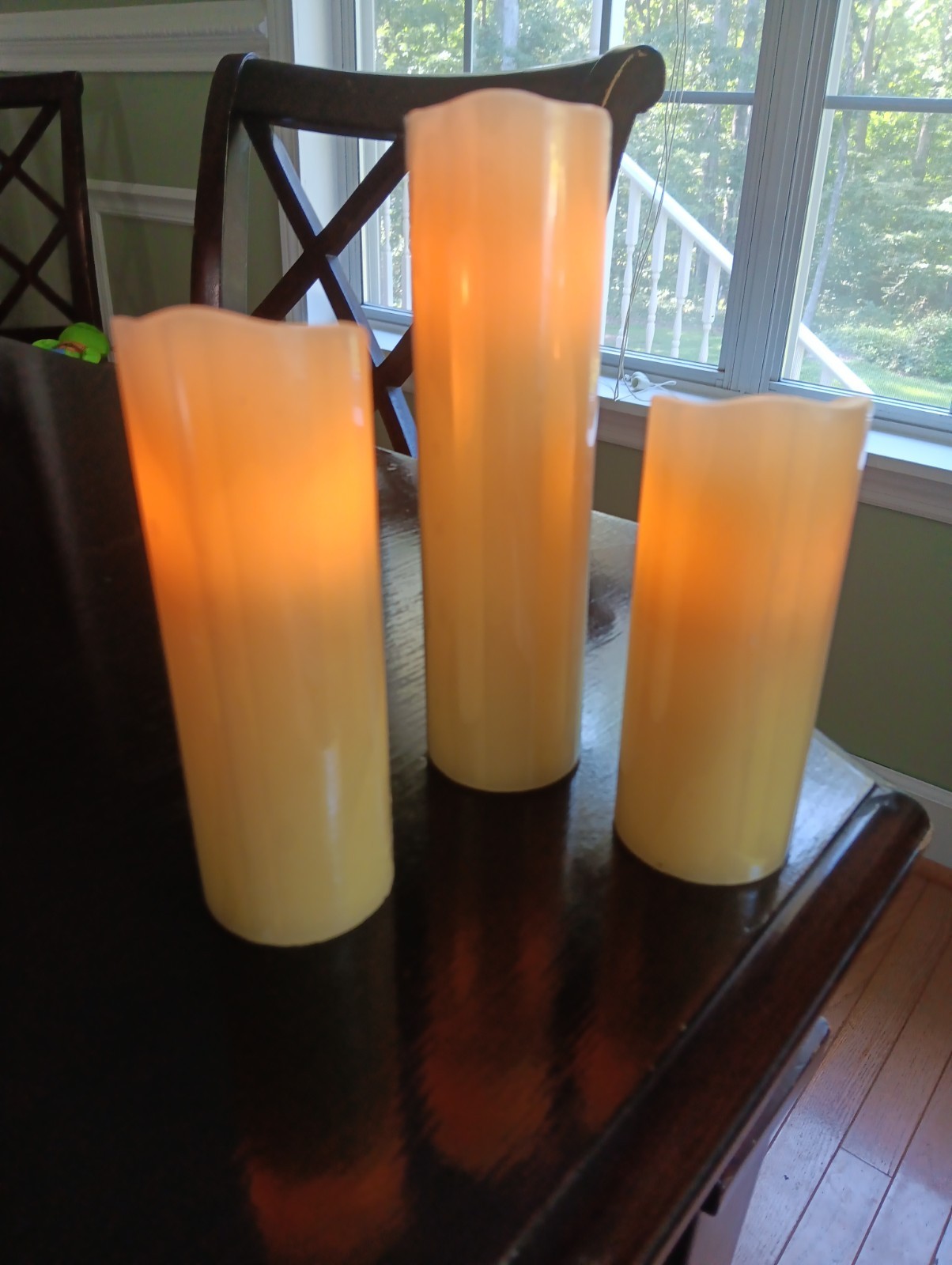 3PCS Luminara Flameless Moving Wick Ivory Pilar Candles 8, 6.5″ And 5.5″
