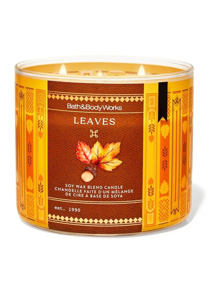 Bath & Body Works LEAVES Scented 3-Wick Candle Large 14.5 oz Sealed Box