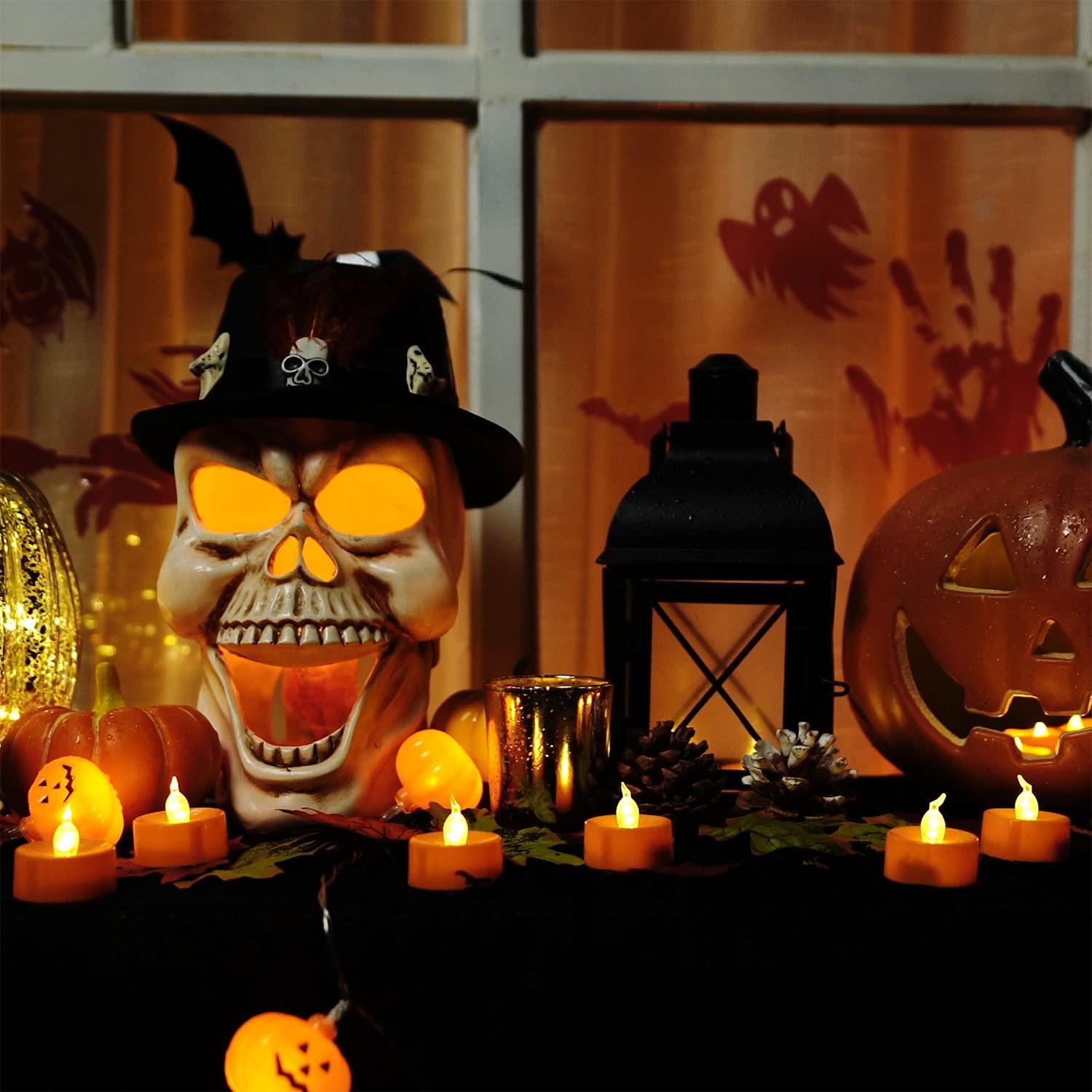 Halloween 24 Pack Orange Tea Light Candles, Battery Operated LED Tealights, S…