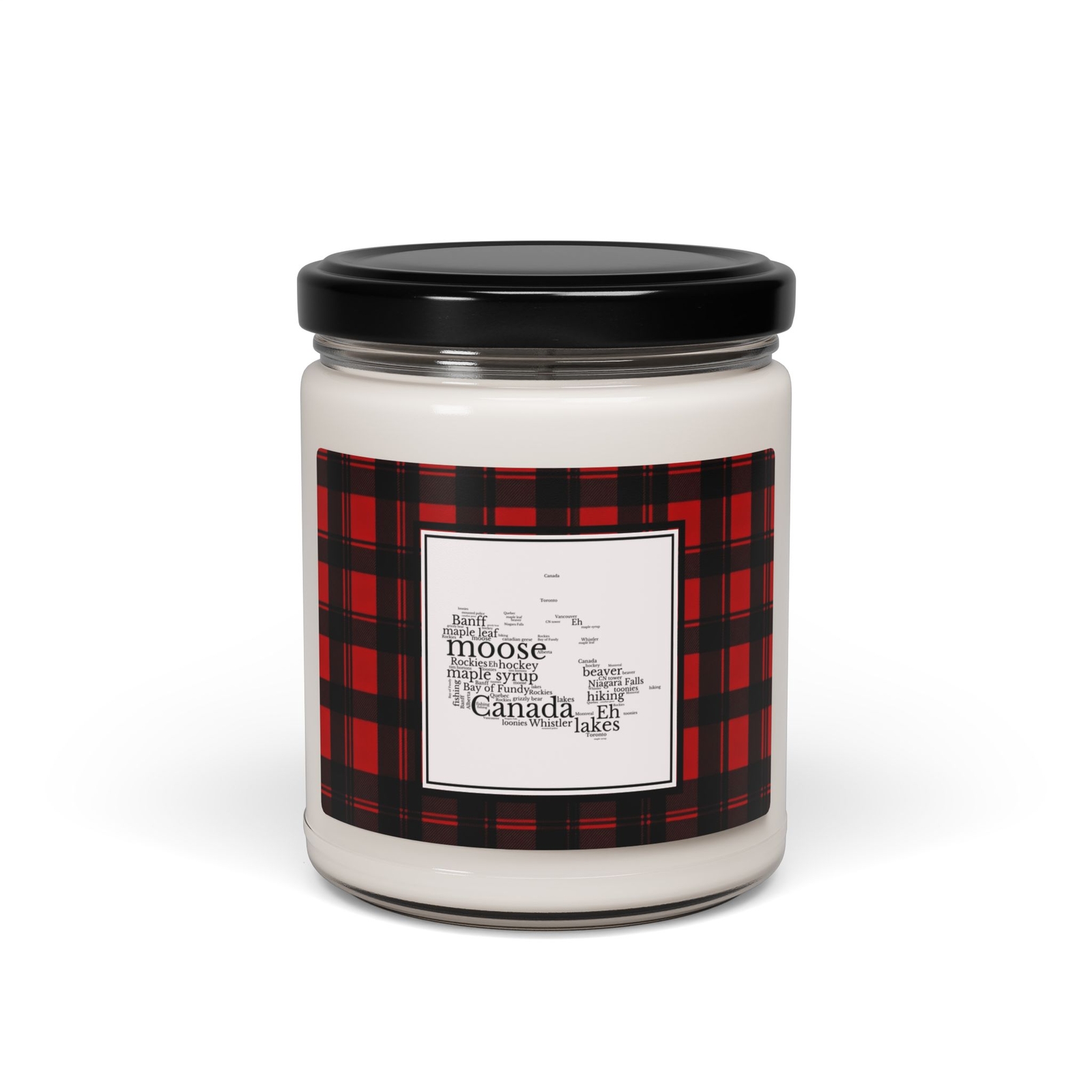 Canada Word Art Cozy Plaid – Scented Unscented Soy Wax Candle – Canadian Gift