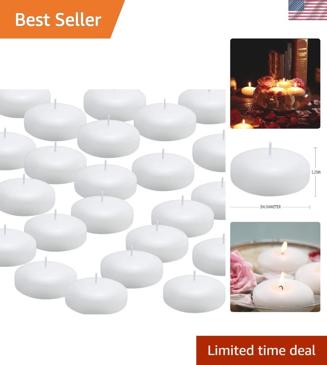 Artistic 36 Piece Floating Candle Set – 3” Dripless Wax for Weddings & Décor