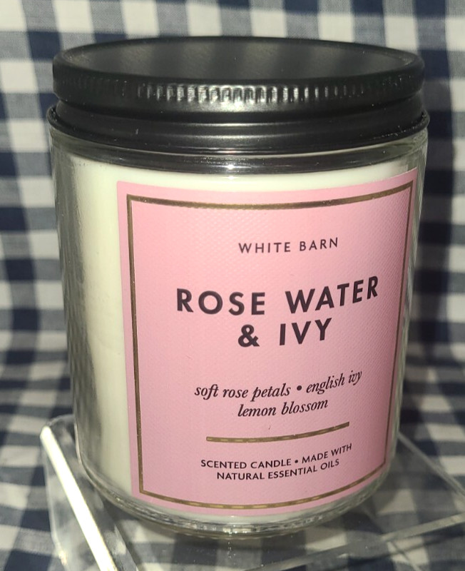 NEW Rose Water & Ivy 25-45 hour Single Wick Candle 7 oz Bath & Body Works