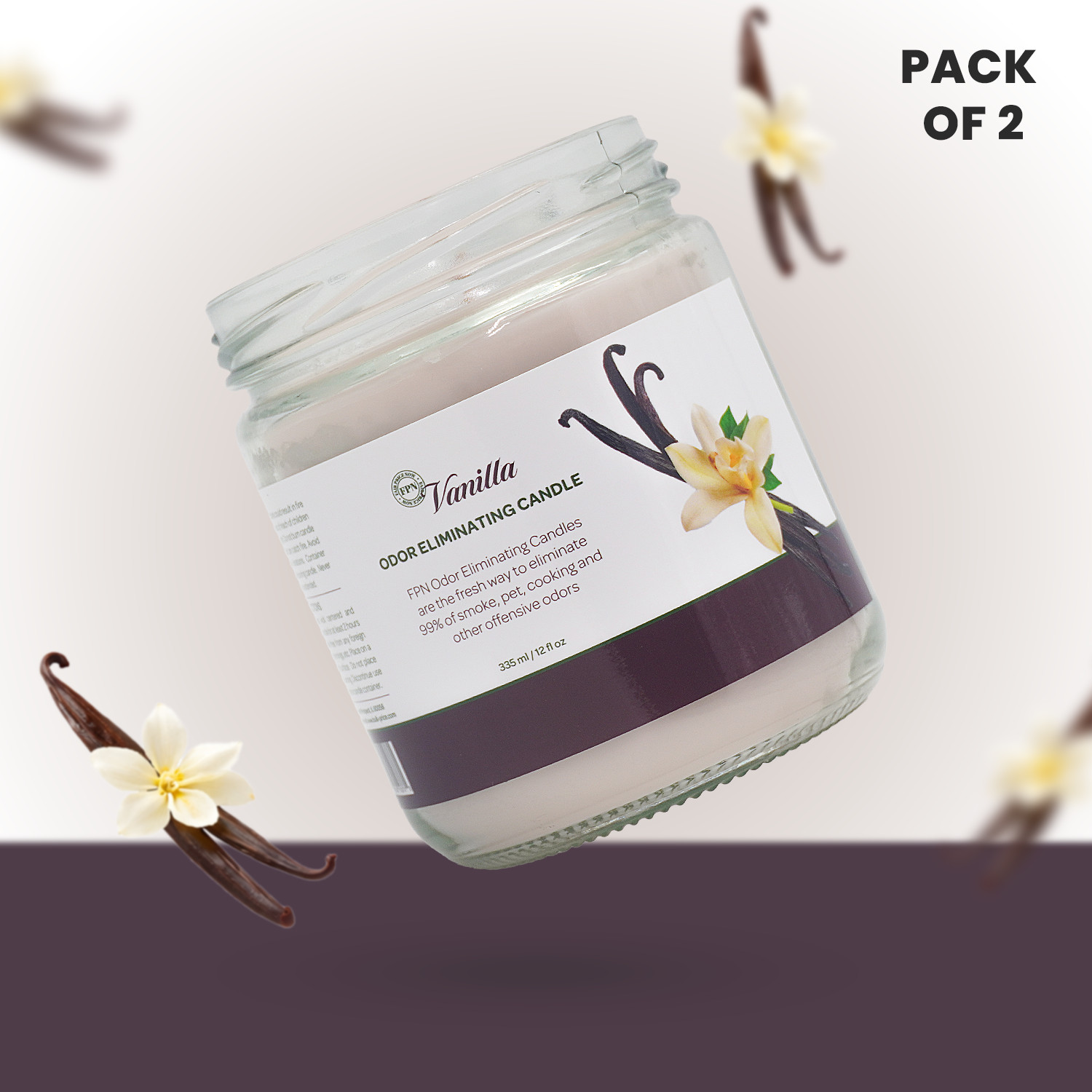 FPN Candle Set Vanilla Smoke Odor Eliminating Soy Wax Candle Jars 12Oz – 2 CT