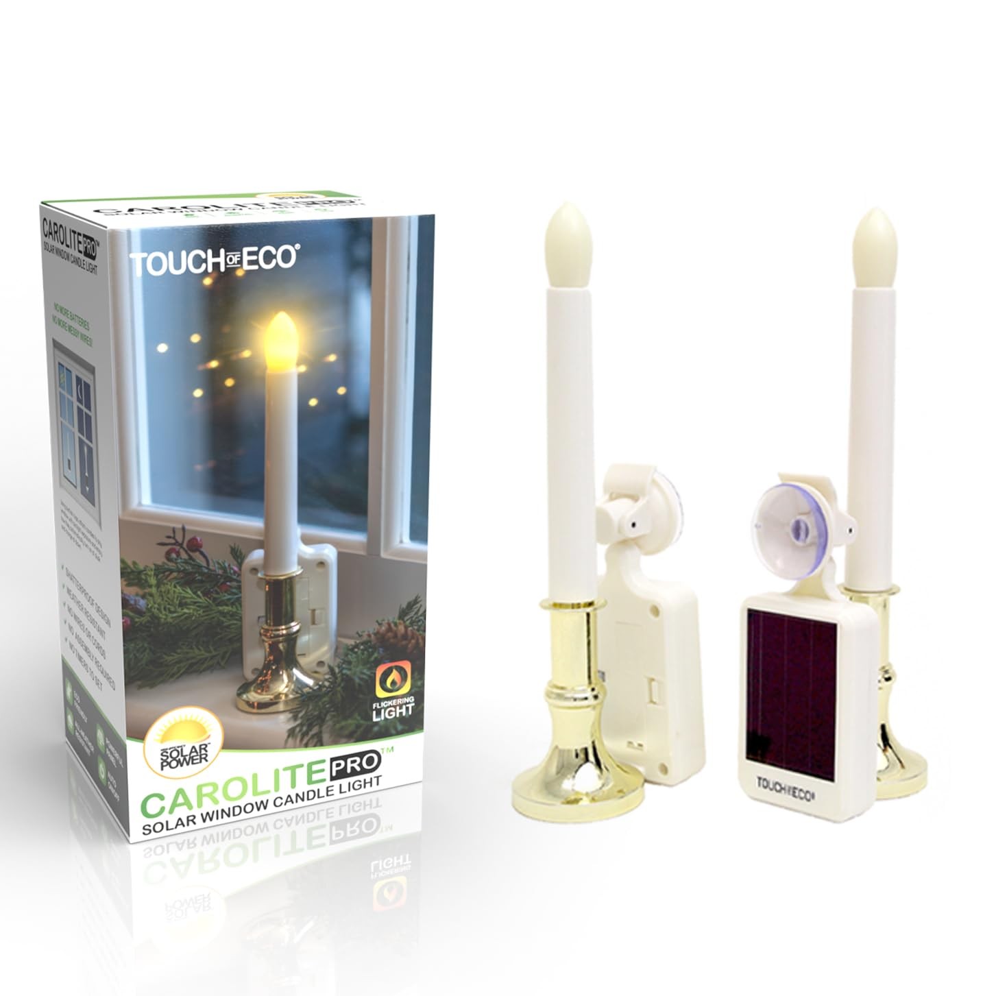Touch Of ECO Solar LED Flameless Window Candles with Suction Cup – White