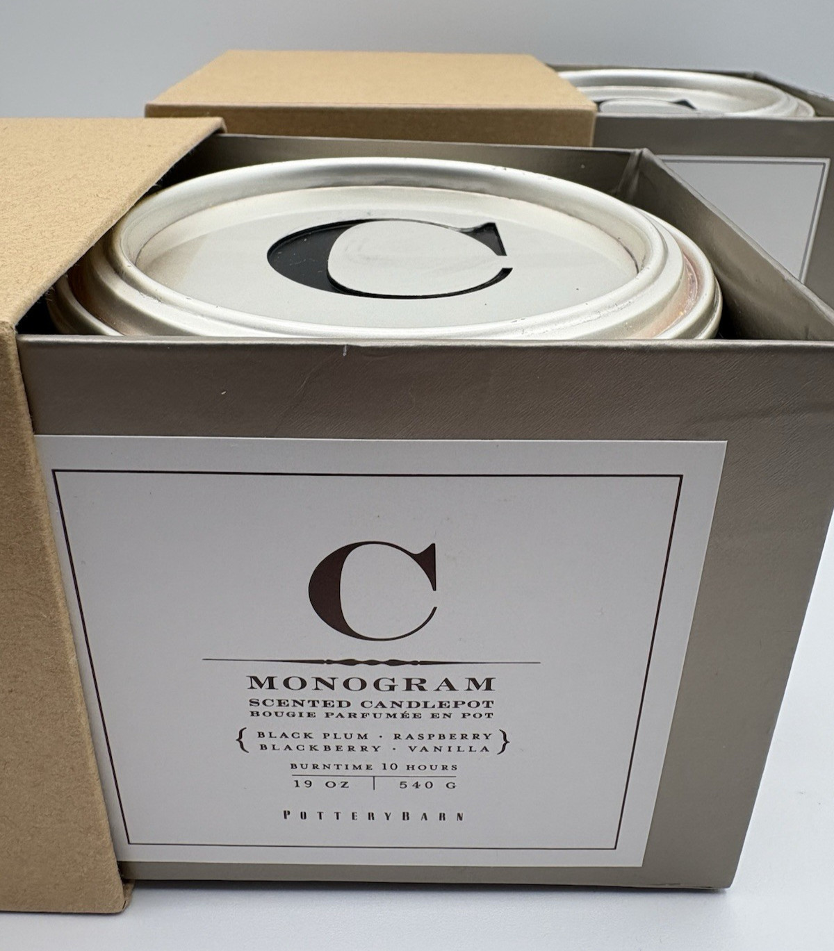 Pottery Barn Monogram Letter C Scented Candle 19 oz (2 pack) NEW