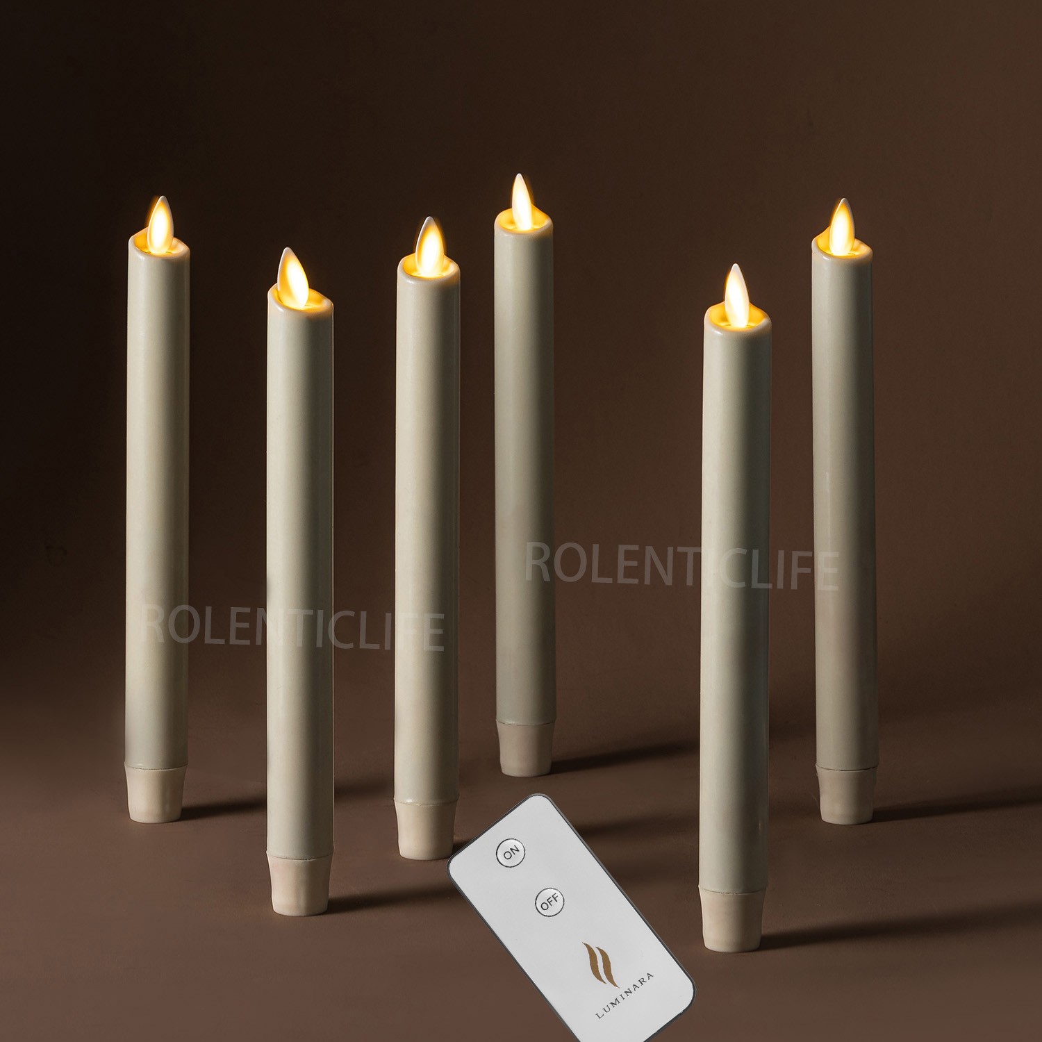 Luminara ivory Flameless Taper Candles Real Wax Moving Wick Timer 9.5″