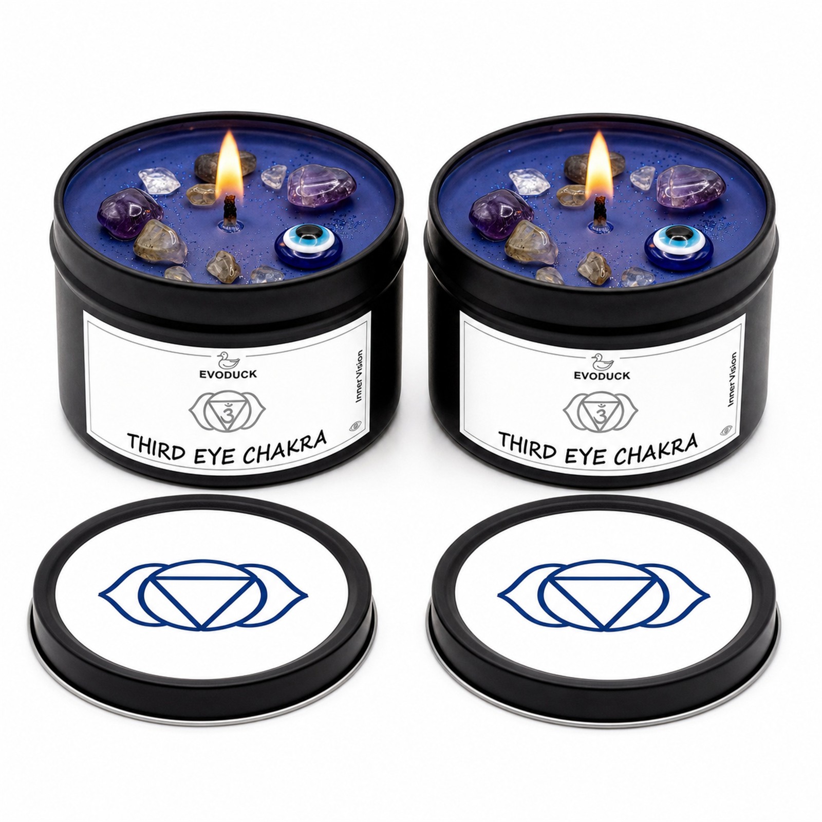2-Pack EVODUCK Third Eye Chakra Healing Candles, Crystals, Meditation, 3 oz