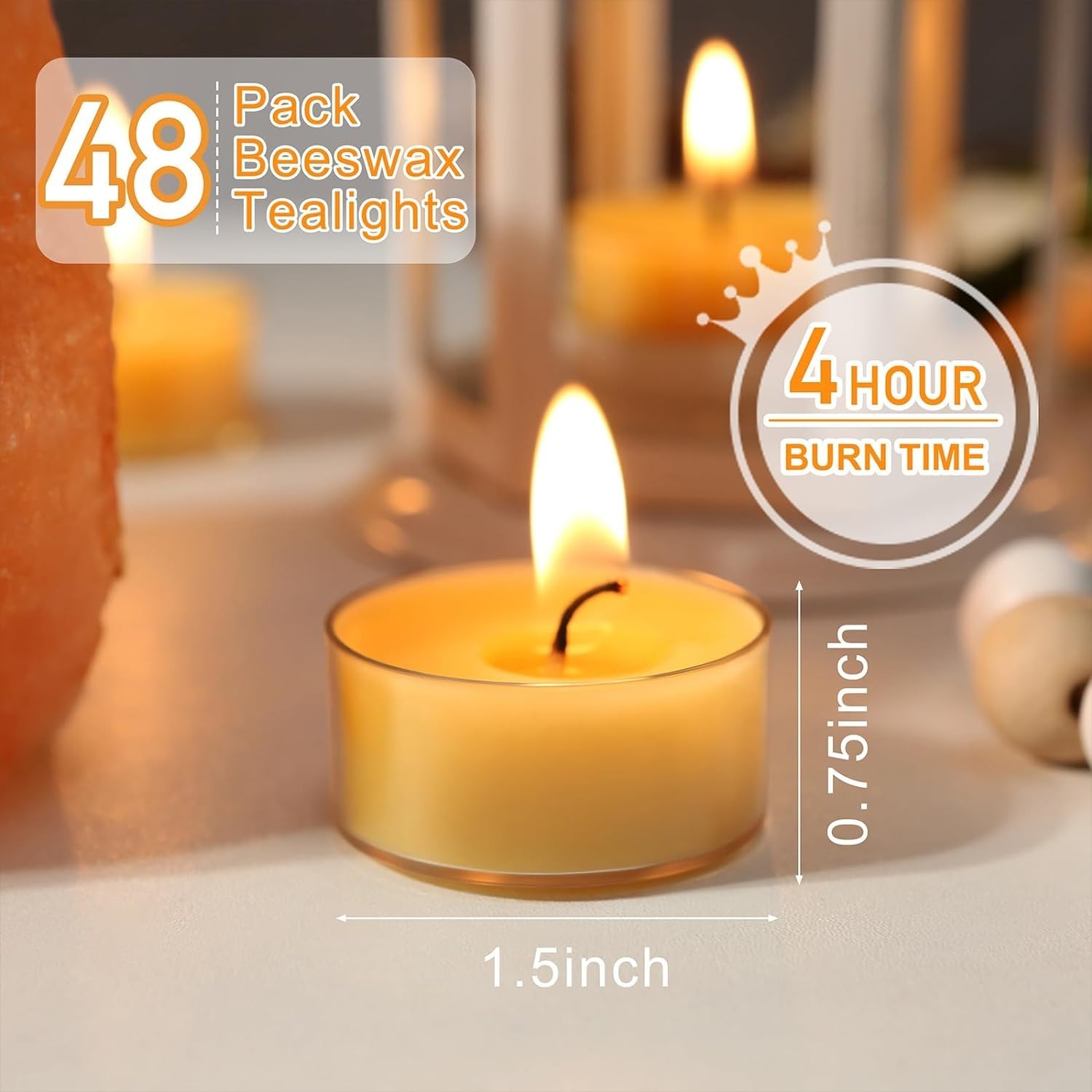 48 Packs Beeswax Tealight Candles, 100% Pure Beeswax Candles | 4Hour Extended…