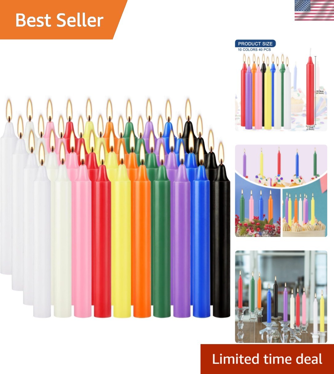 40 Pack Spell Chime Candles-4 Inch Multi-Colored Taper Candles Sticks-for Hom…