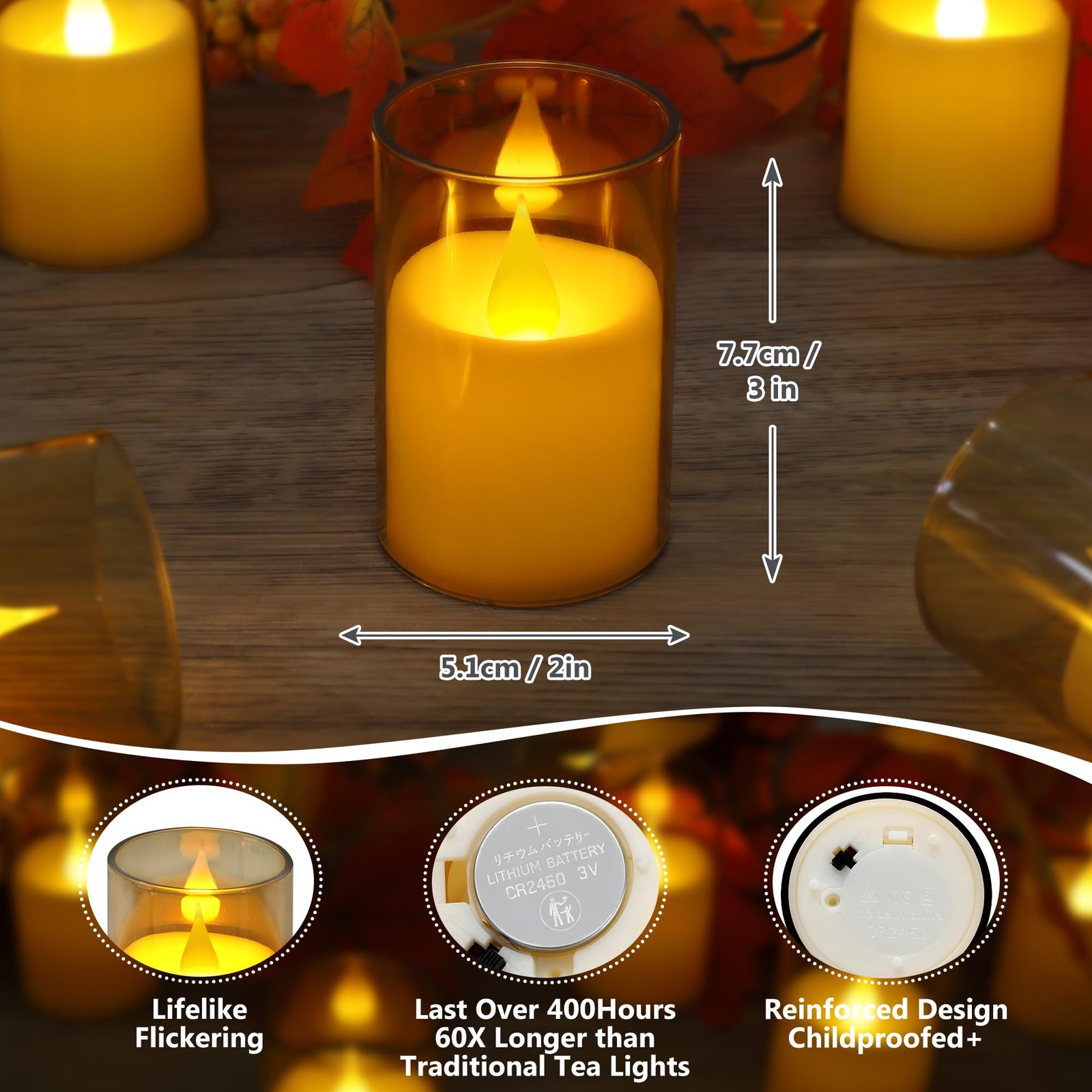 6 PCS Flameless LED Tea Light Candles 400+ Hours Battery Remote Timer CR2450