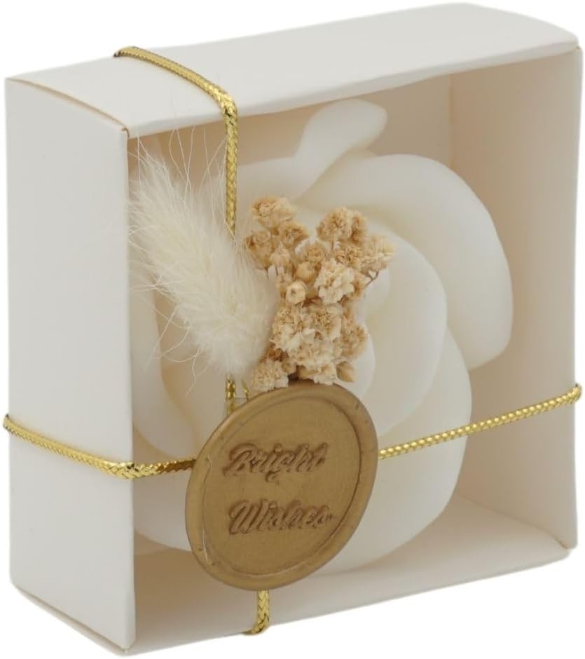 White Rose Shaped Scented Soy Wax Candle Favors 12 Pieces with Seal Wax and D…