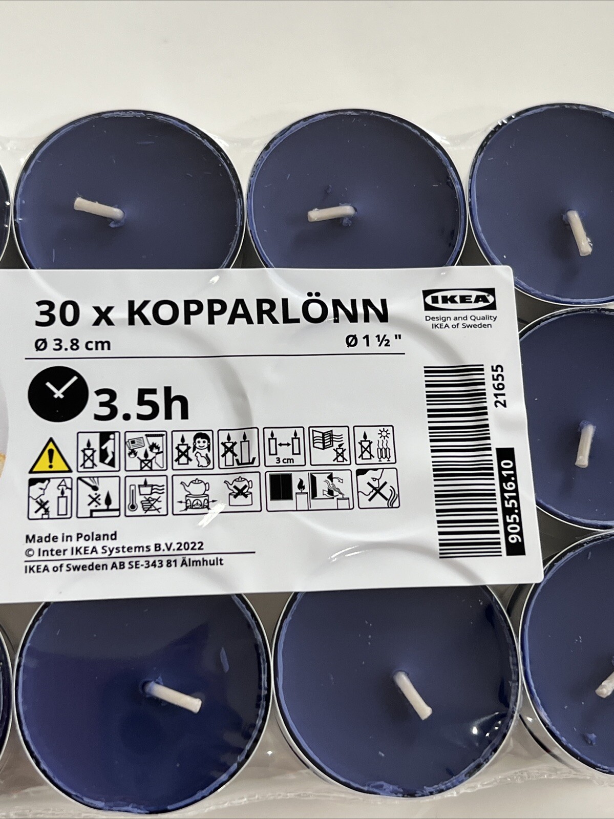 Pack of 30 IKEA Kopparlonn Candle Scented tealight, almond & cherry/blue, 3.5 hr
