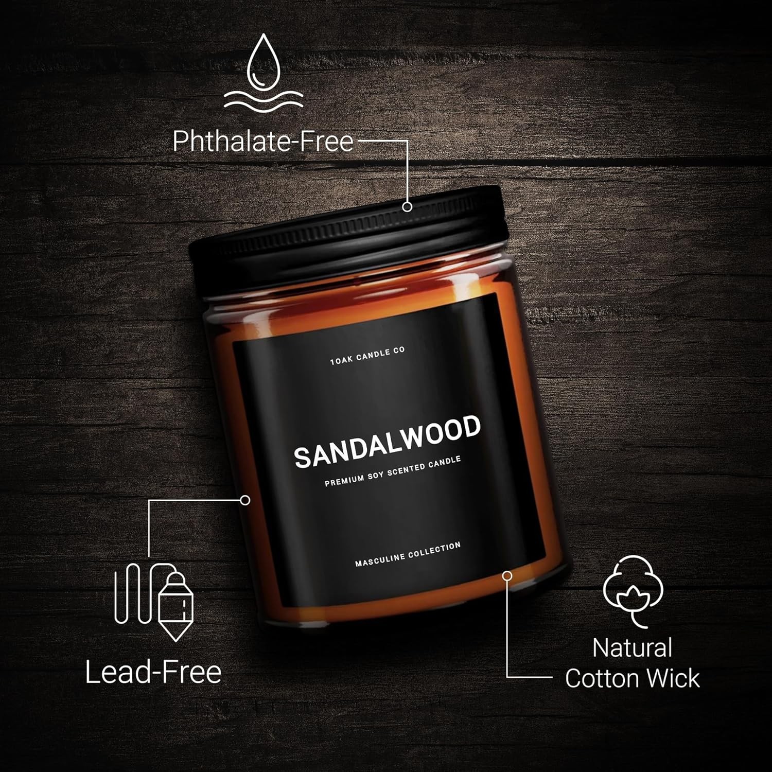 Sandalwood Scented Candle for Men Long Burning Soy Wax Masculine Home Decor