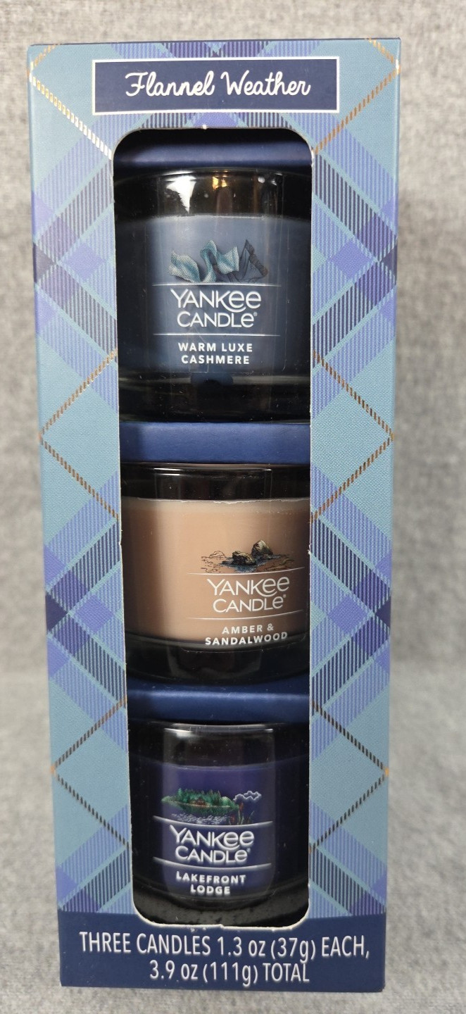 Yankee Candle Flannel Weather Set Three Each 1.3oz Scented Mini Candle Gift NEW
