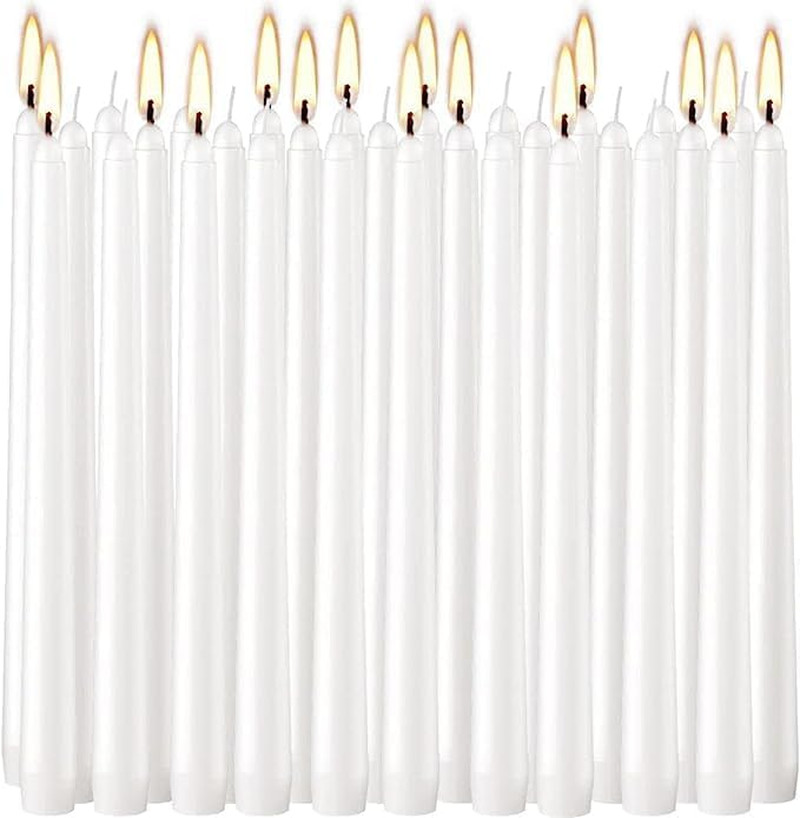 30 Pack of 10 Inch White Unscented Taper Candles-8 Hour Long Burning Dripless