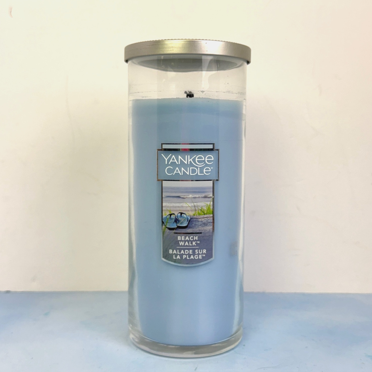 Yankee Candle 20 oz Beach Walk Tall Cande Glass Jar Blue Single Wick Light Use