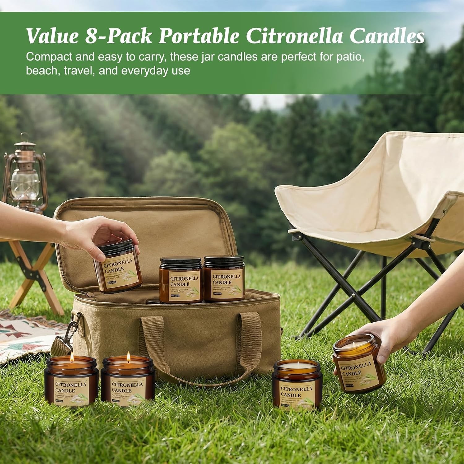Citronella Candles Outdoor, 8 Pack Citronella Candles with Lids, 120 Hours Bu…