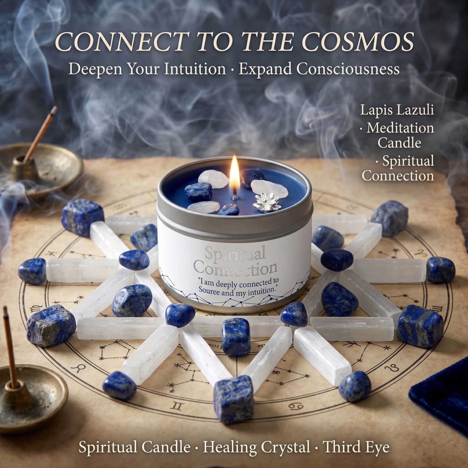 1 Pack EVODUCK Meditation Crystal Candle Lapis Lazuli Spiritual Gift 3 oz