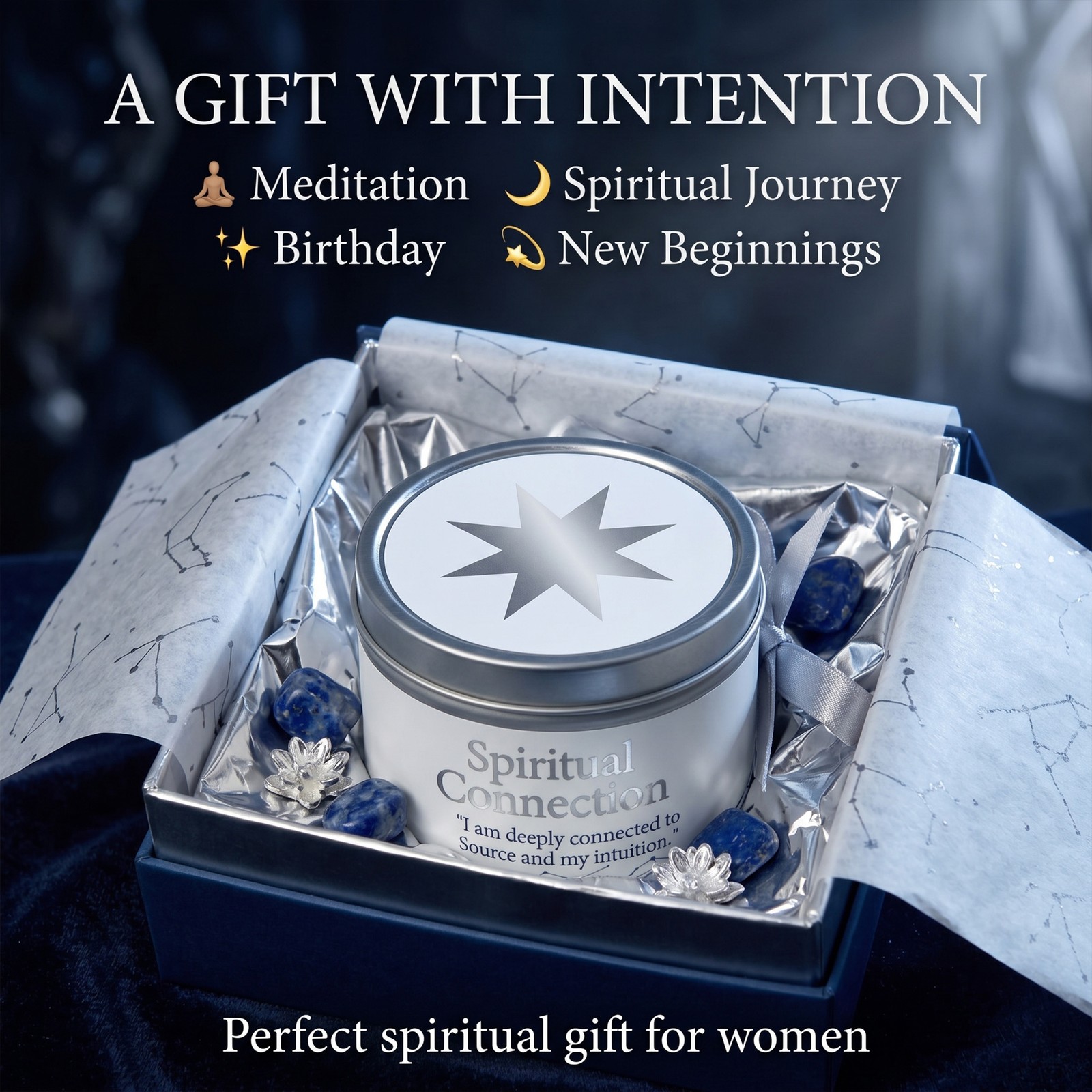 1 Pack EVODUCK Meditation Crystal Candle Lapis Lazuli Spiritual Gift 3 oz