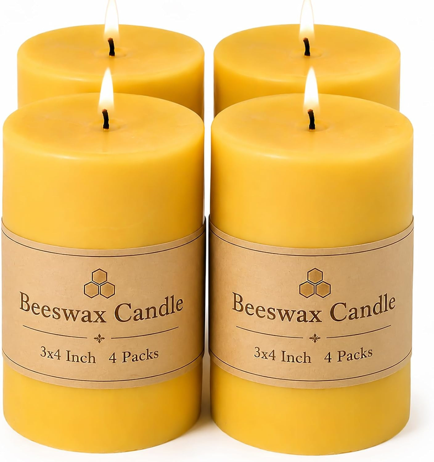 Beeswax Candles Pillar 6 Pack, 2X4 Inch Non Toxic Bees Wax Candle for Home, Long