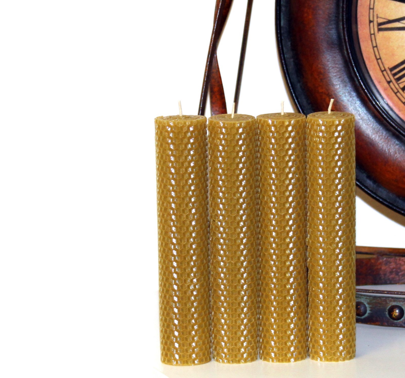 Handmade Hand rolled 100% Pure Beeswax Honeycomb Candles 8″ Cotton Wick USA Made