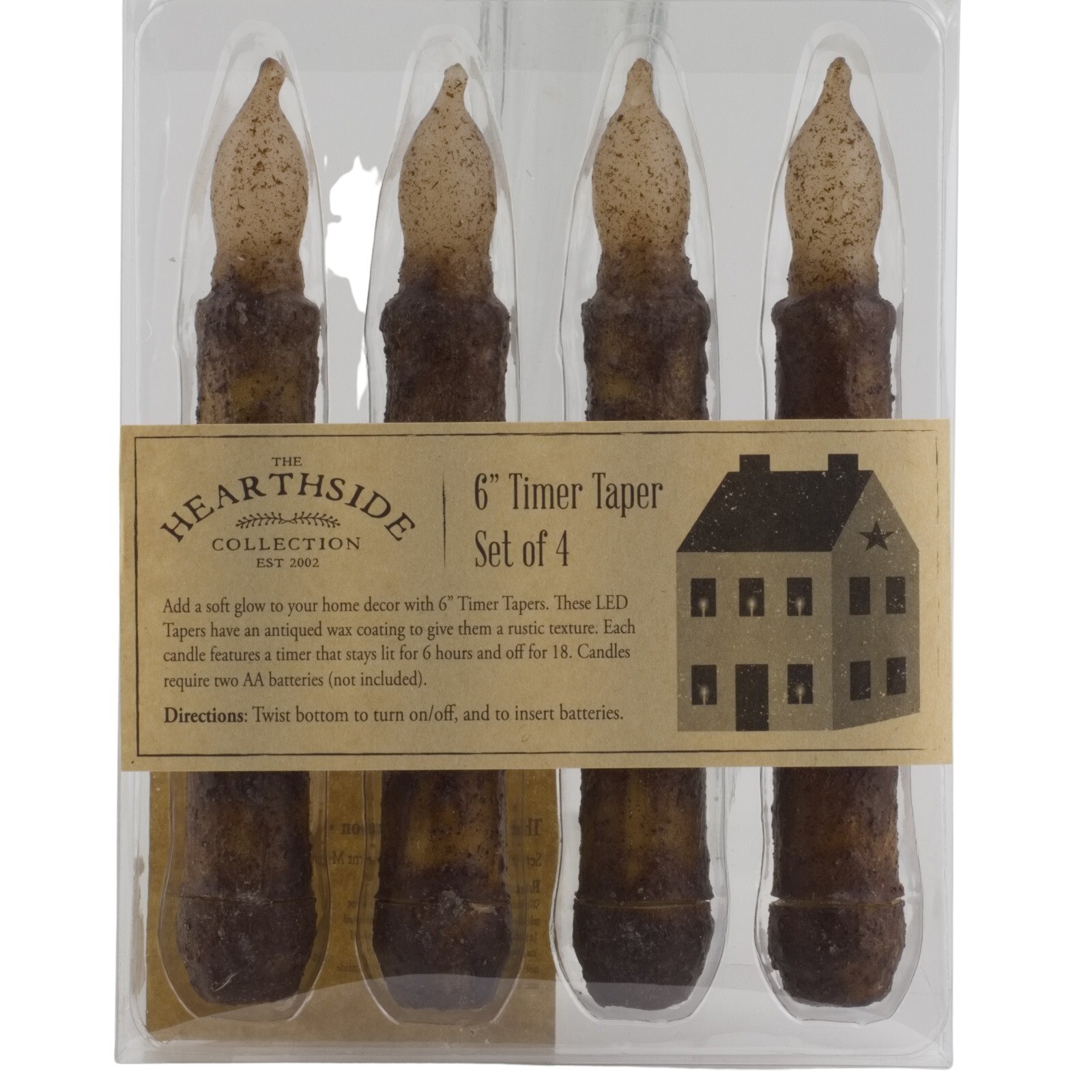 LED Timer Taper Candles Burnt Mustard Grungy Primitive Battery 6.5″ Set of 4