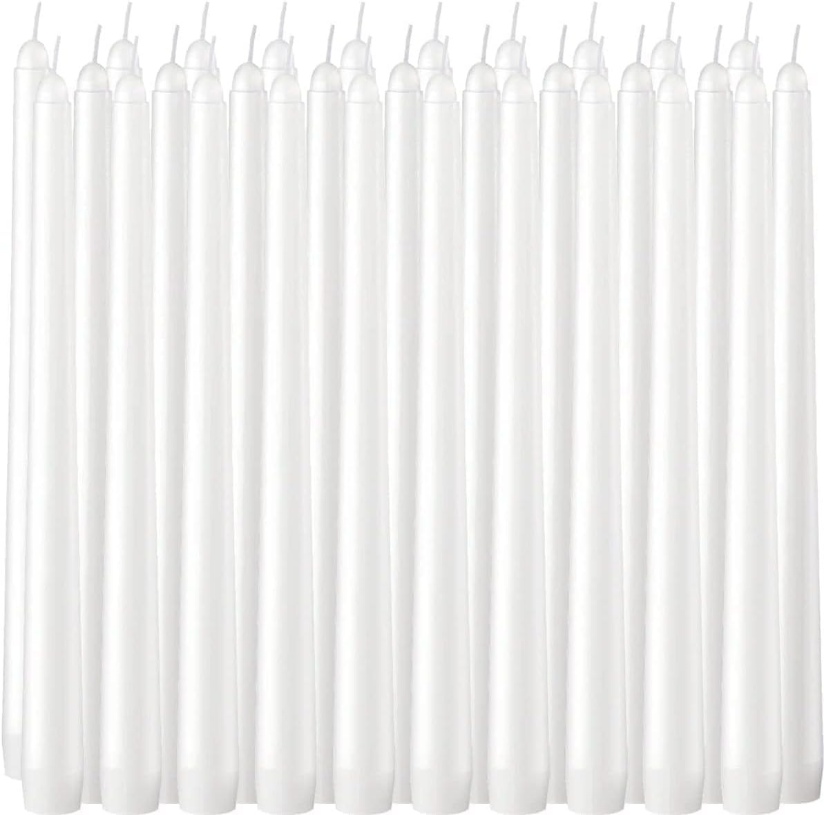 30 Pack of 10 Inch White Unscented Taper Candles-8 Hour Long Burning Dripless