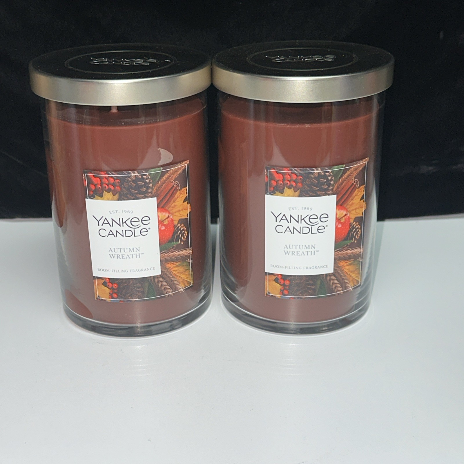 LOT OF 2-NEW-Yankee Candle AUTUMN WREATH Large 20oz- 2 WICK–NEW!