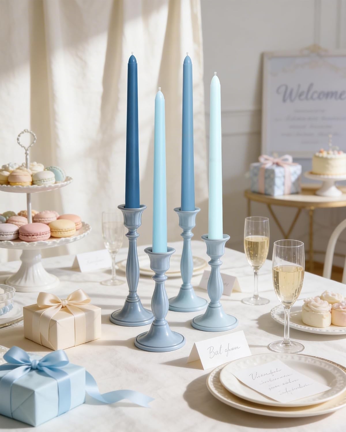 10 Inch Taper Candles, 12 Pack Blue-Unscented, Dripless Design– Long Tall Tap…