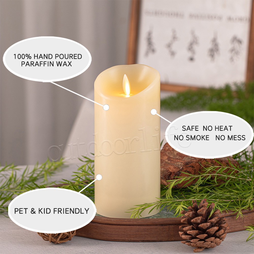 Luminara Flameless Pillar Wax Moving Wick Candles with Remote Timer Ivory 3in