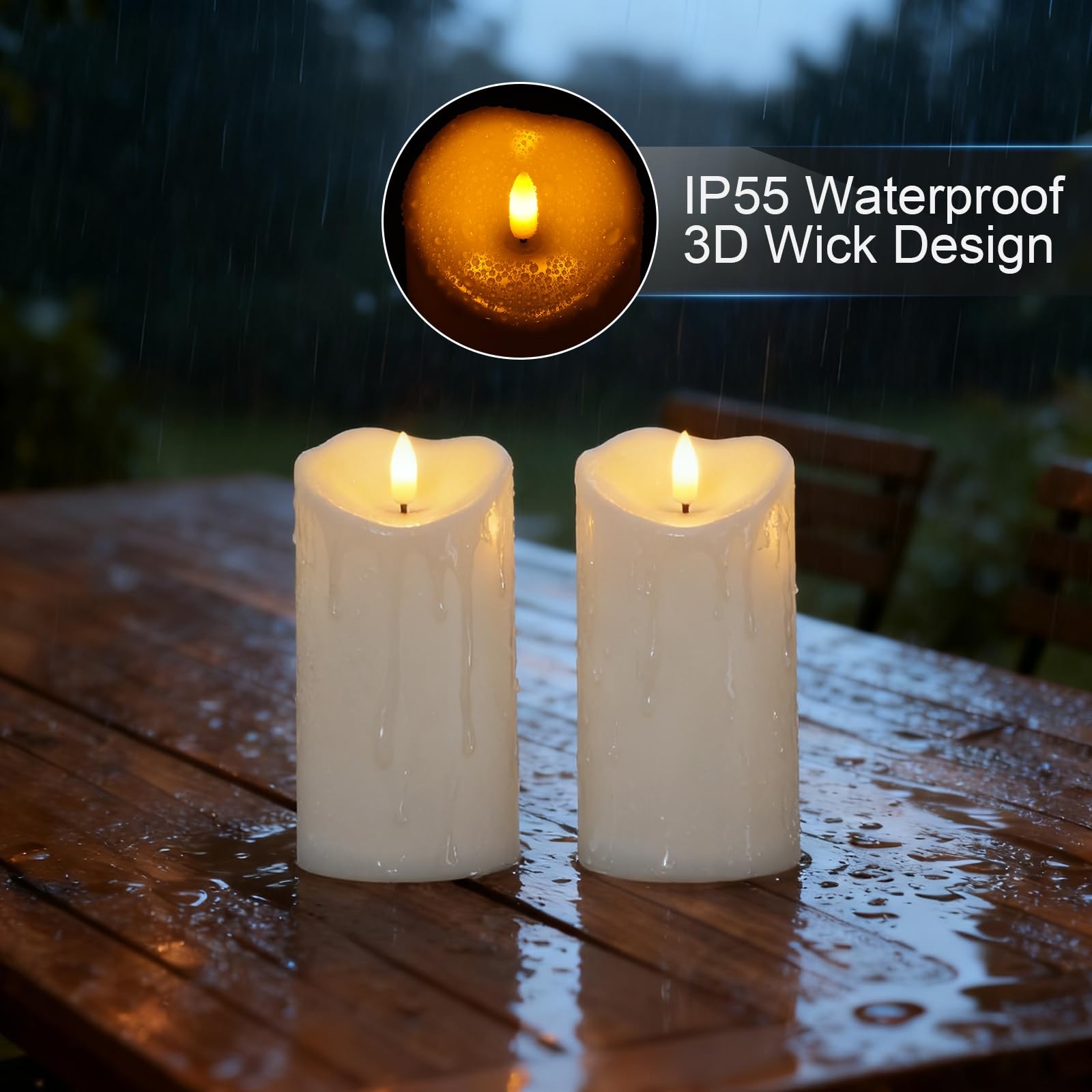 6″X3″ Outdoor Waterproof Flameless Led Candle With Remote And Timer Battery O…
