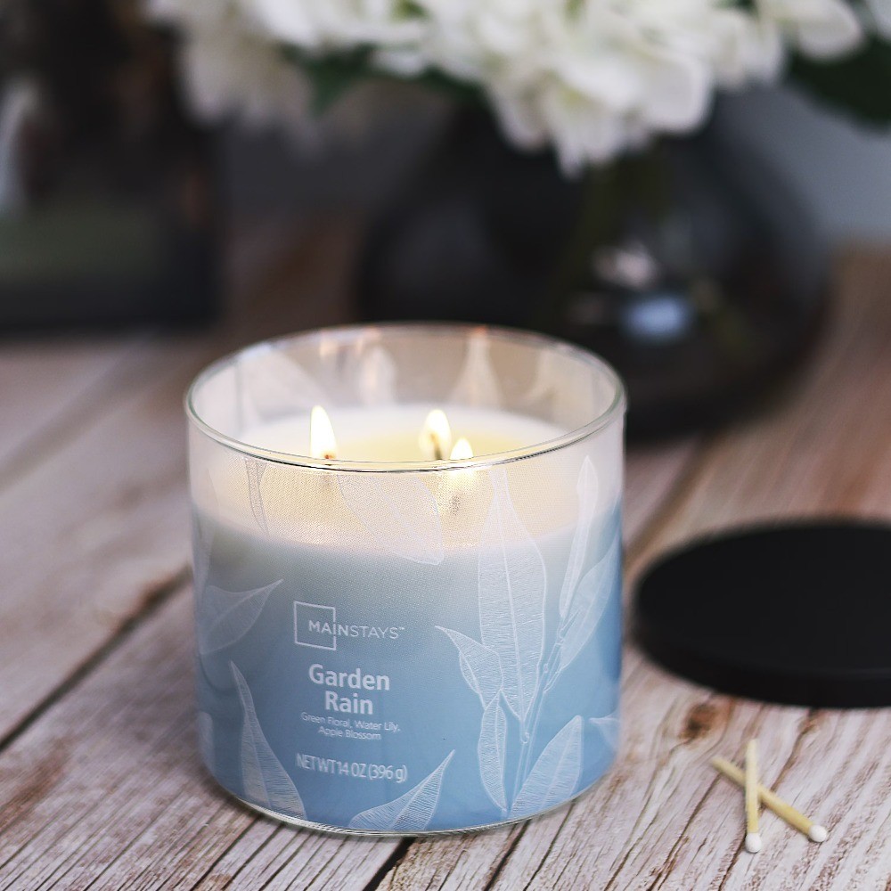 3-Wick Ombre Wrap Scented Candle for Home Garden Rain Scent 14 oz