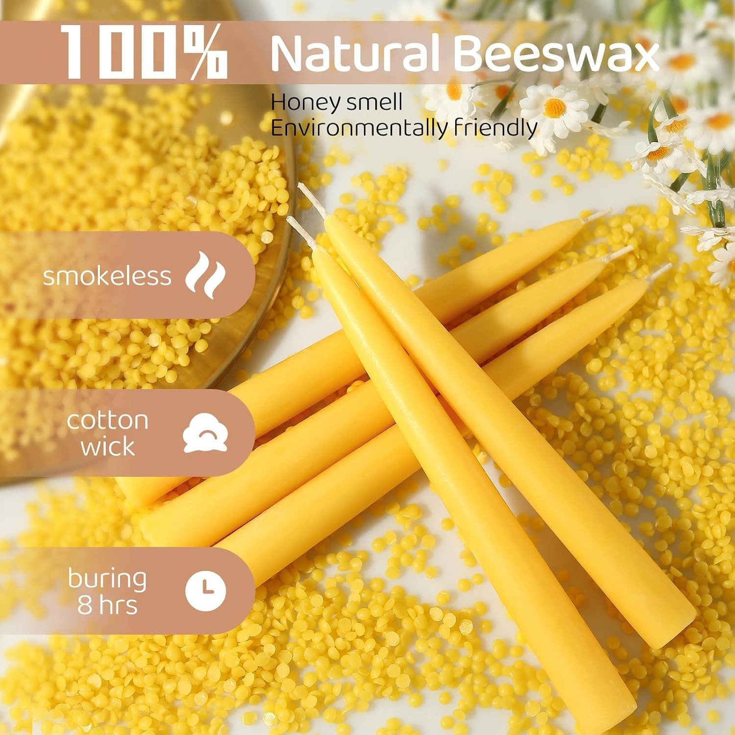 Handmade Beeswax Taper Candles – Elegant 6 Pack for Wedding, Prayer, or Home
