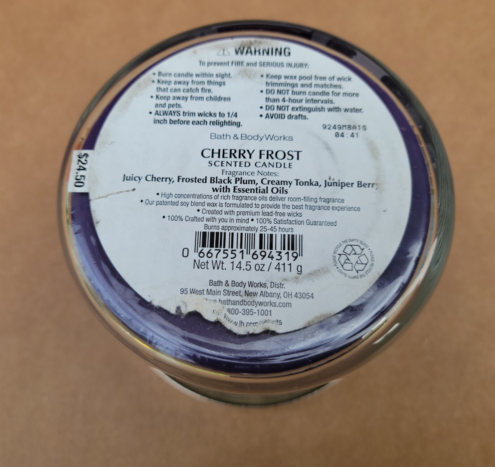 Bath & Body Works Cherry Frost 14.5 oz 3 Wick Candle