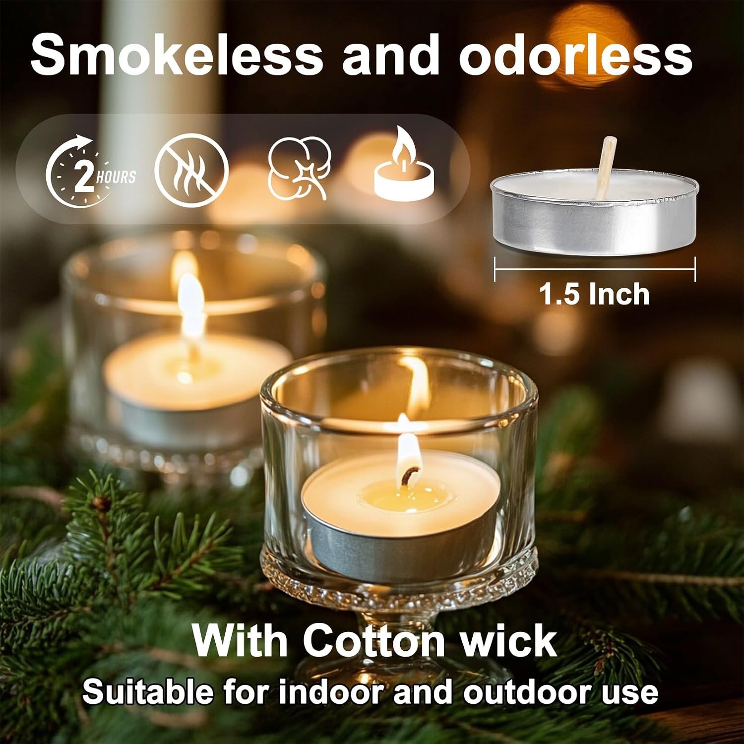 25 Pack Unscented White Tea Light Candles Soy Wax Cotton Wick Mini Tealights Dec