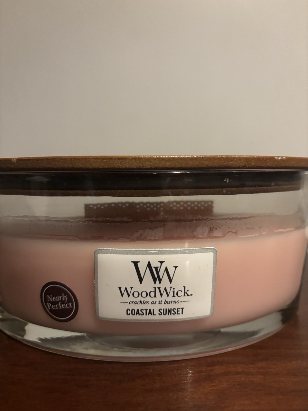 WoodWick Candle Coastal Sunset Glass Oval Shaped 16 oz ~ Nearly Perfect 👀 NEW