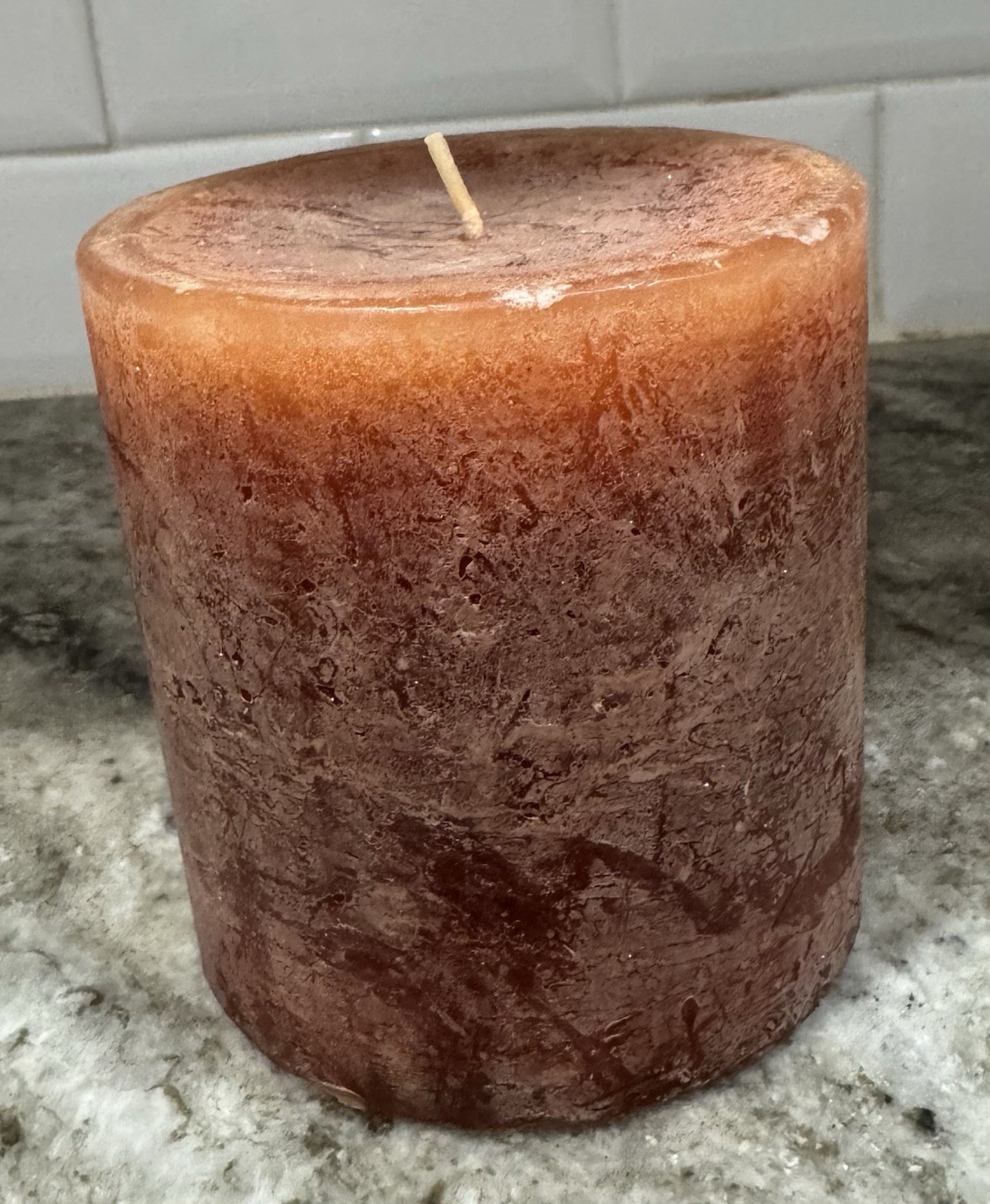 Pier 1 Imports Unscented Brown/Red Rustic 4″ x 4″ Pillar Candle Discontinied NEW