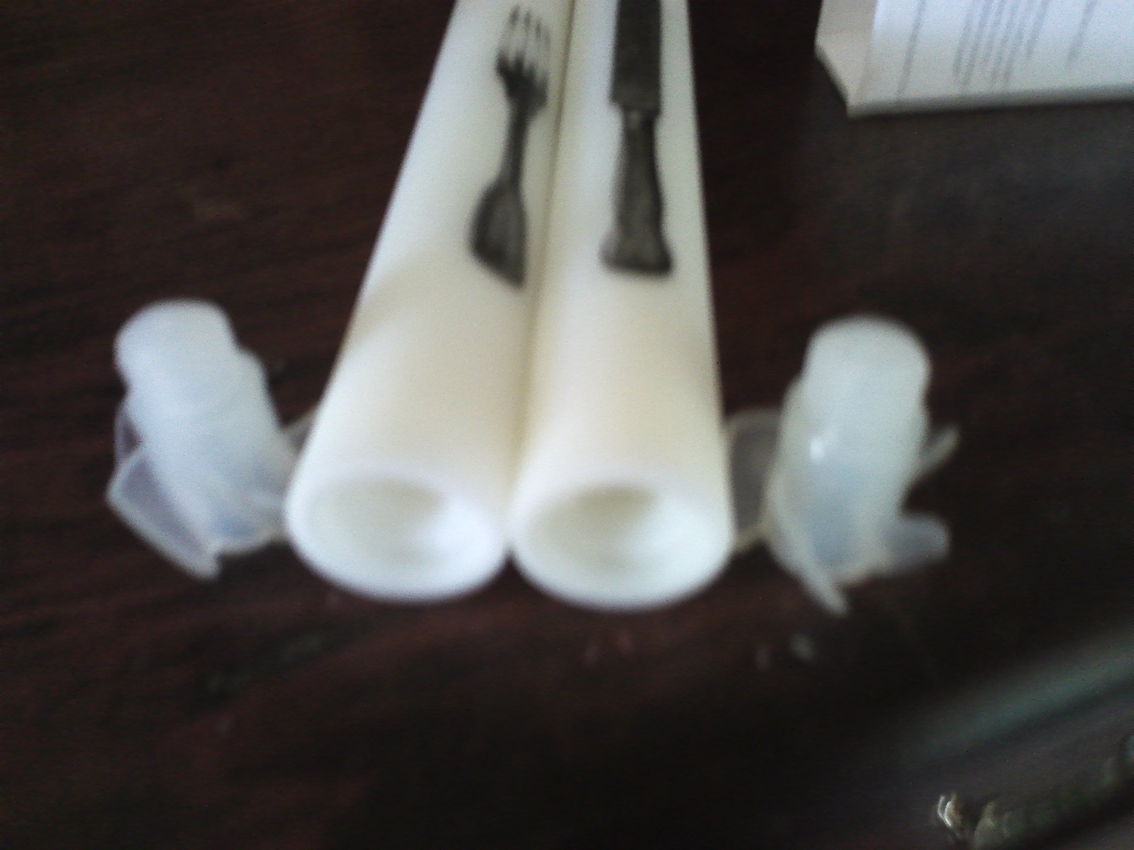 2 Lucid Candles Refillable 11” tapers Elegant Fork Knife Design NIB please read