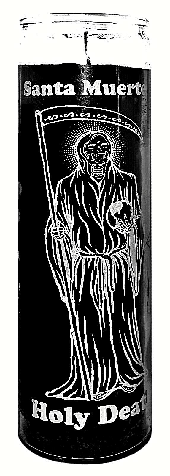 CANDLE HOLY DEATH BLACK UNSCENTED- SANTA MUERTE NEGRO VELADORA 120 Hours