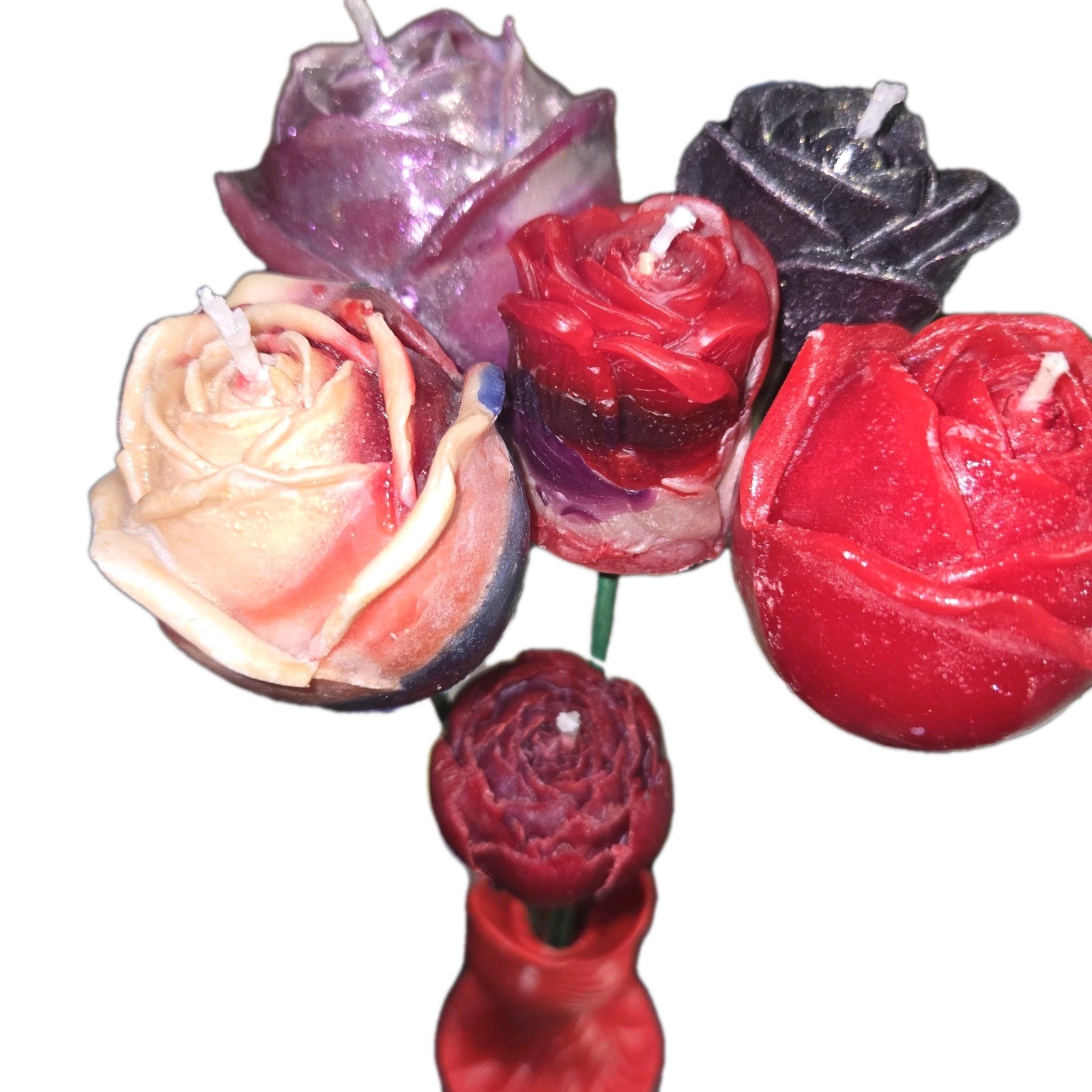 1/2 Dozen Stemmed Flower Candle Bouquet in Red Vase Multicolor