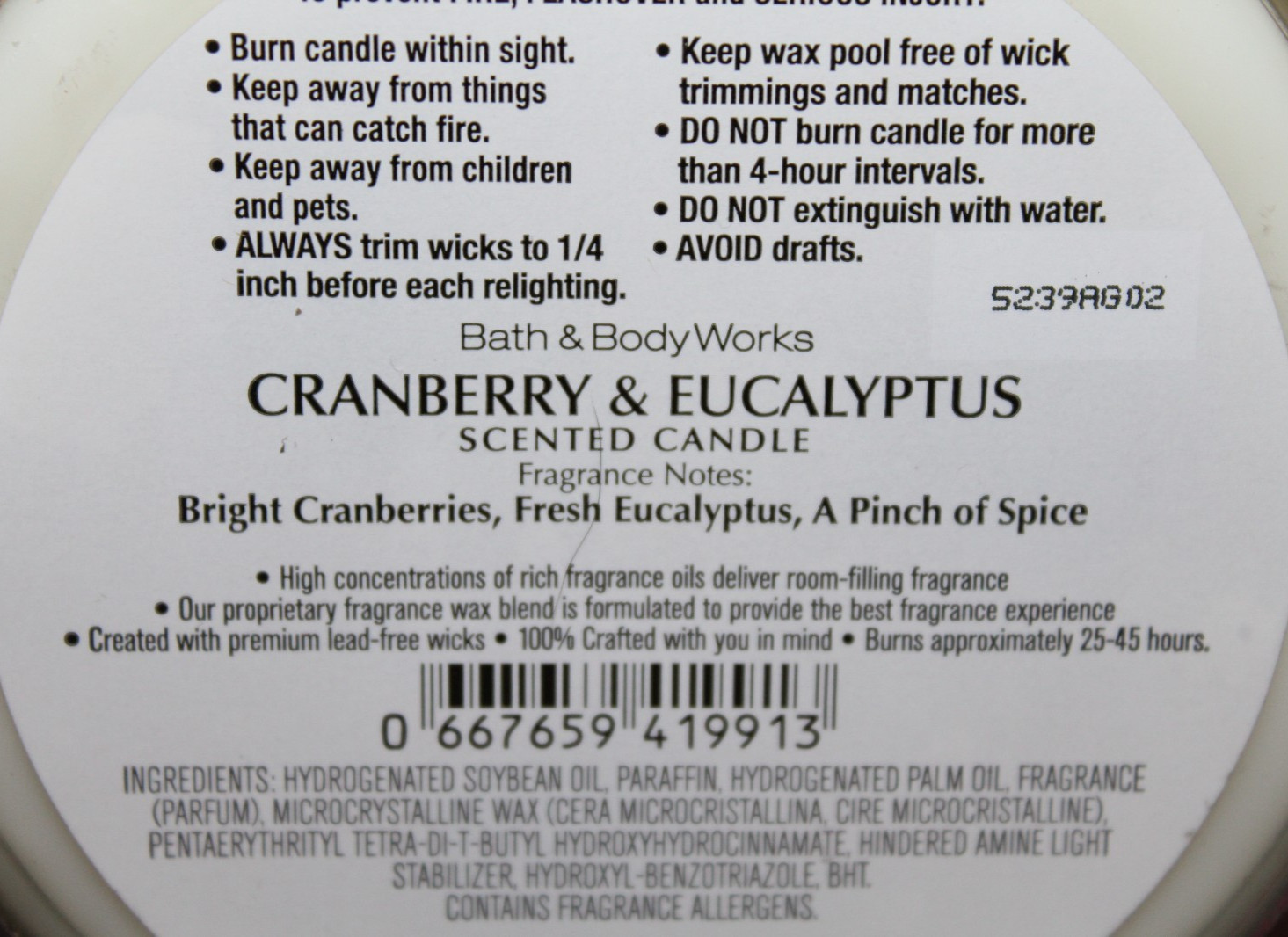 Bath & Body Works CRANBERRY & EUCALYPTUS Scented 3-Wick Candle 14.5 oz