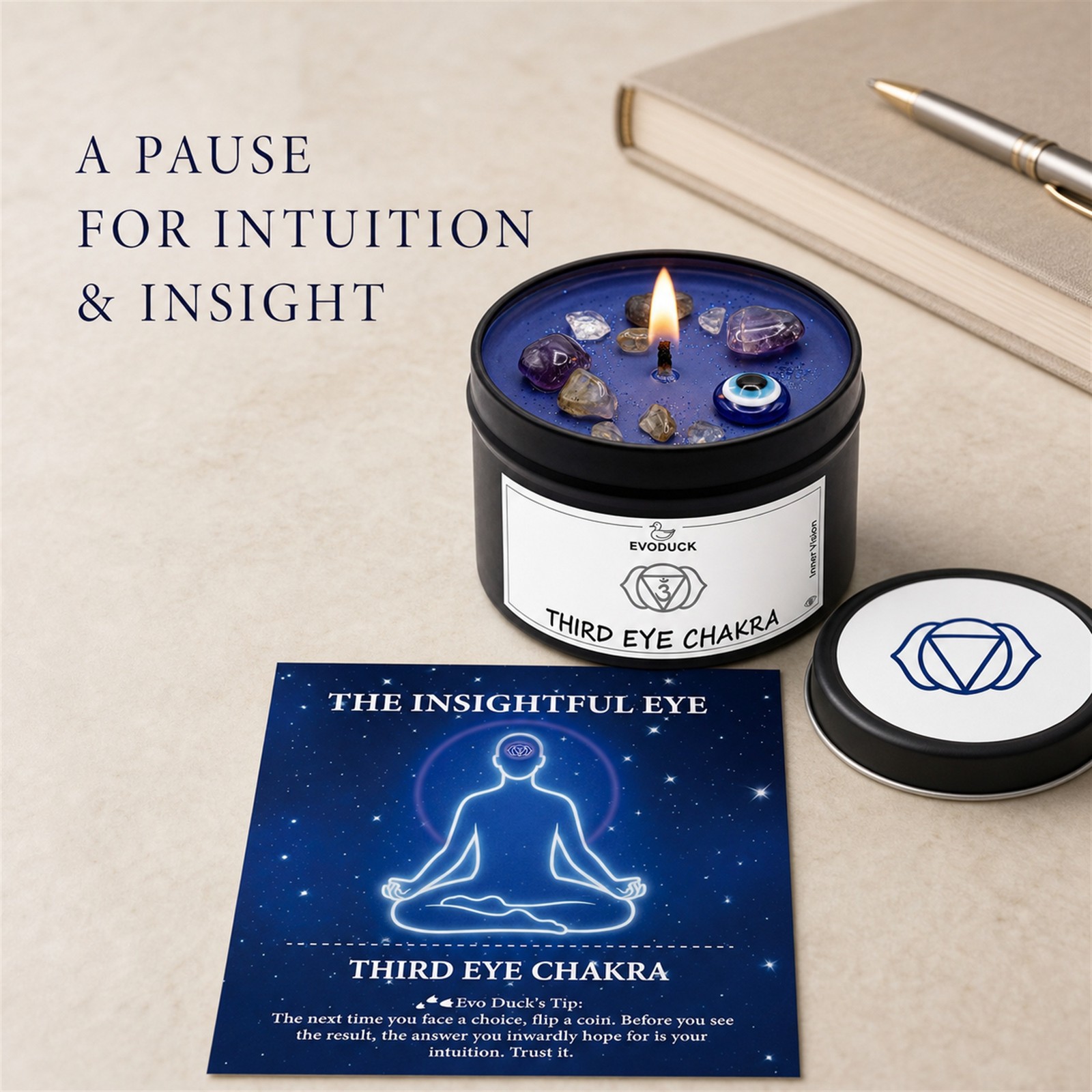 2-Pack EVODUCK Third Eye Chakra Healing Candles, Crystals, Meditation, 3 oz