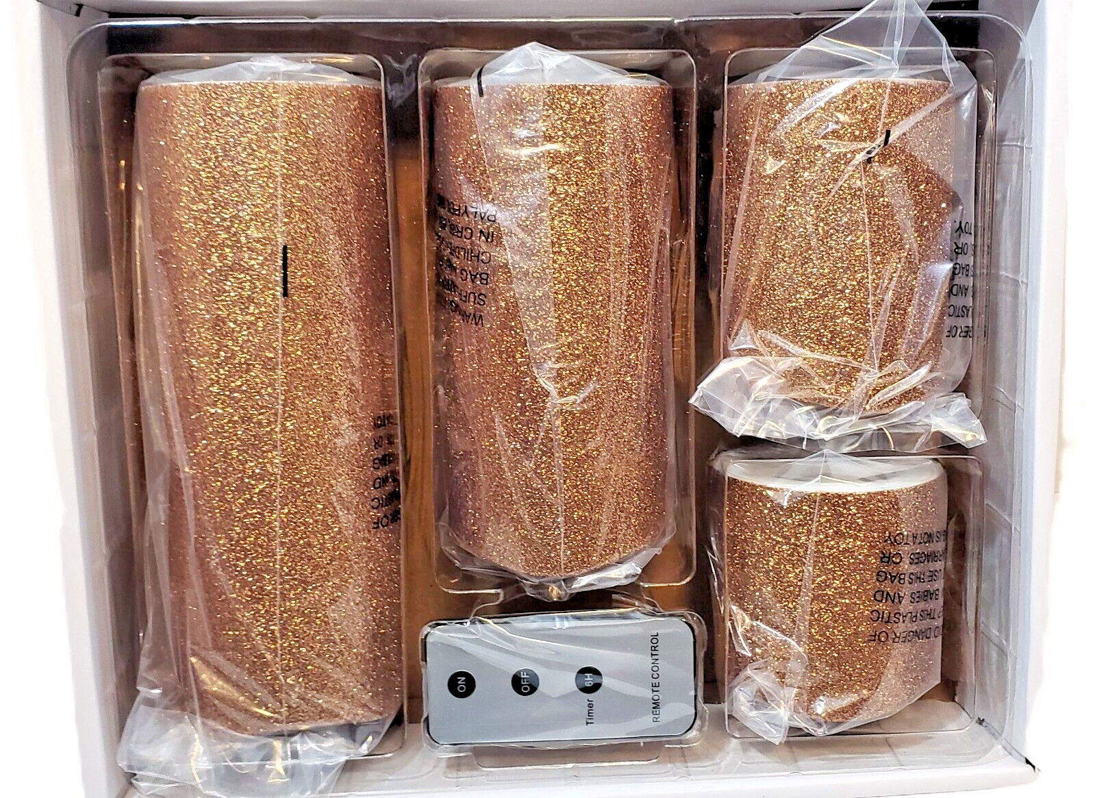 8 Piece LED Candle Set w/ Remote – Gold Glitter NEW in BOX Comes w/2 as Pictured