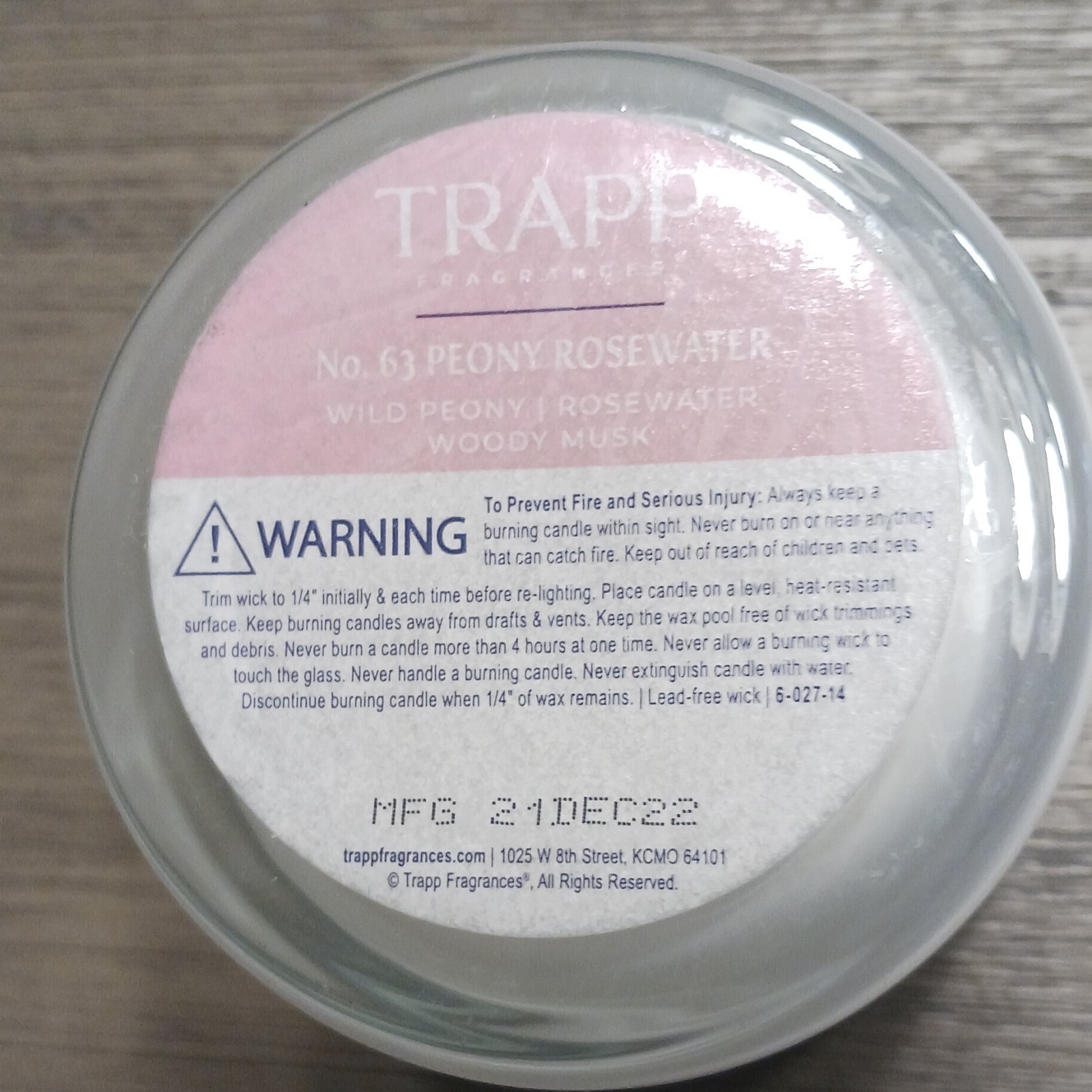 Trapp Fragrances No. 63 Peony Rosewater Scented Round White Jar Candle