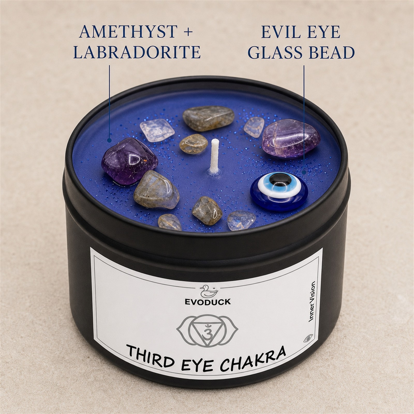 2-Pack EVODUCK Third Eye Chakra Healing Candles, Crystals, Meditation, 3 oz