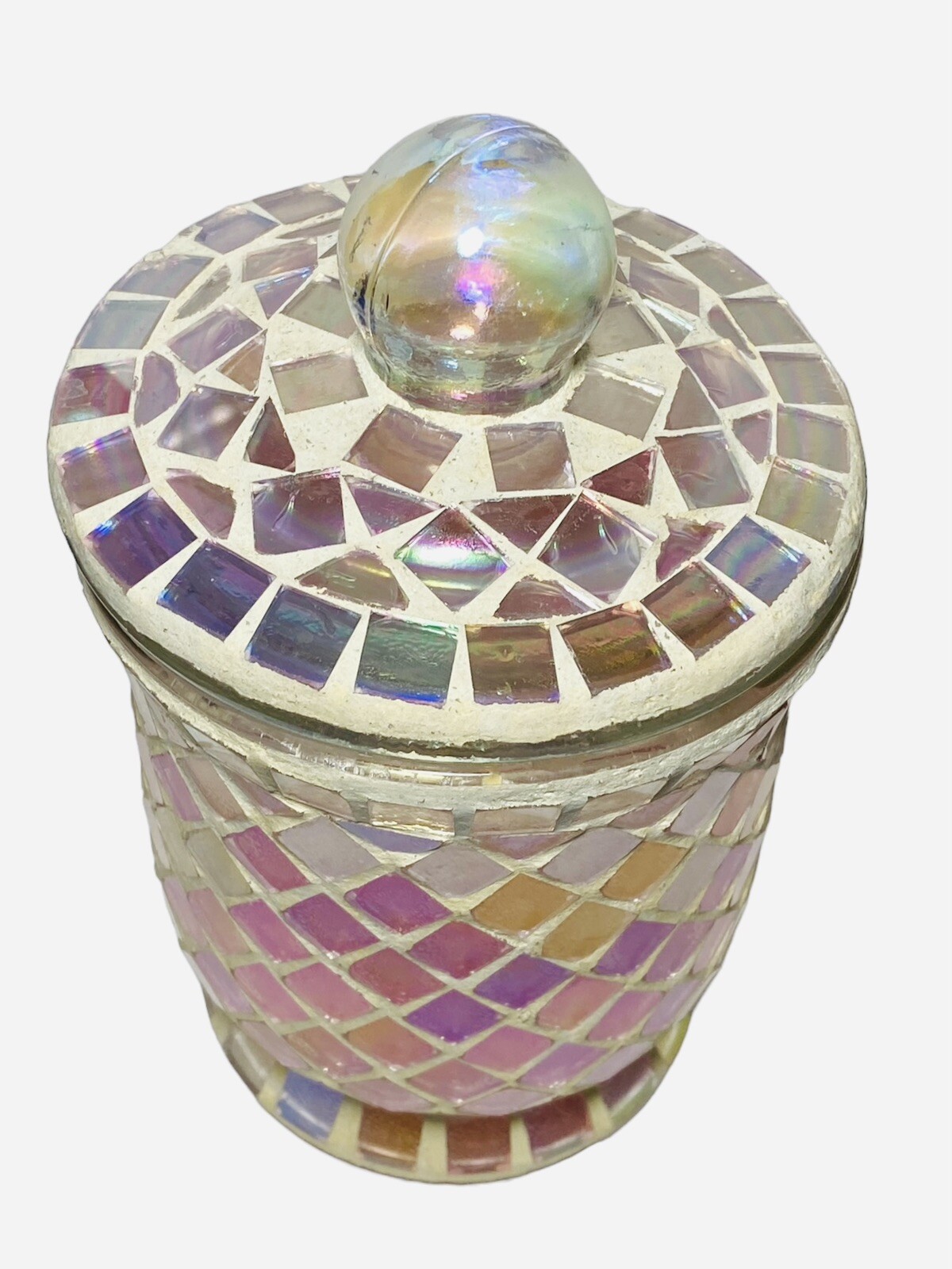 Pier 1 Candle Ocean Pearl Mosaic Tiles Pink Jar Iridescent Shabby Chic Decor