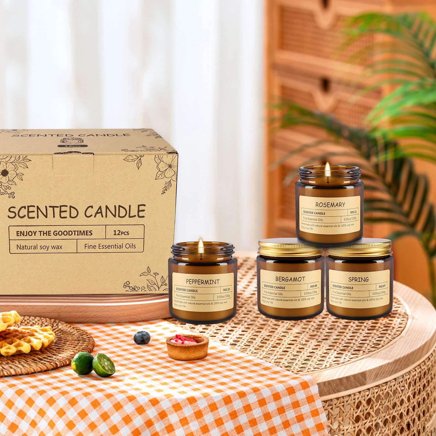 12 Pcs Scented Candles with Added Natural Essential Oils, 3.05oz, Suitable fo…