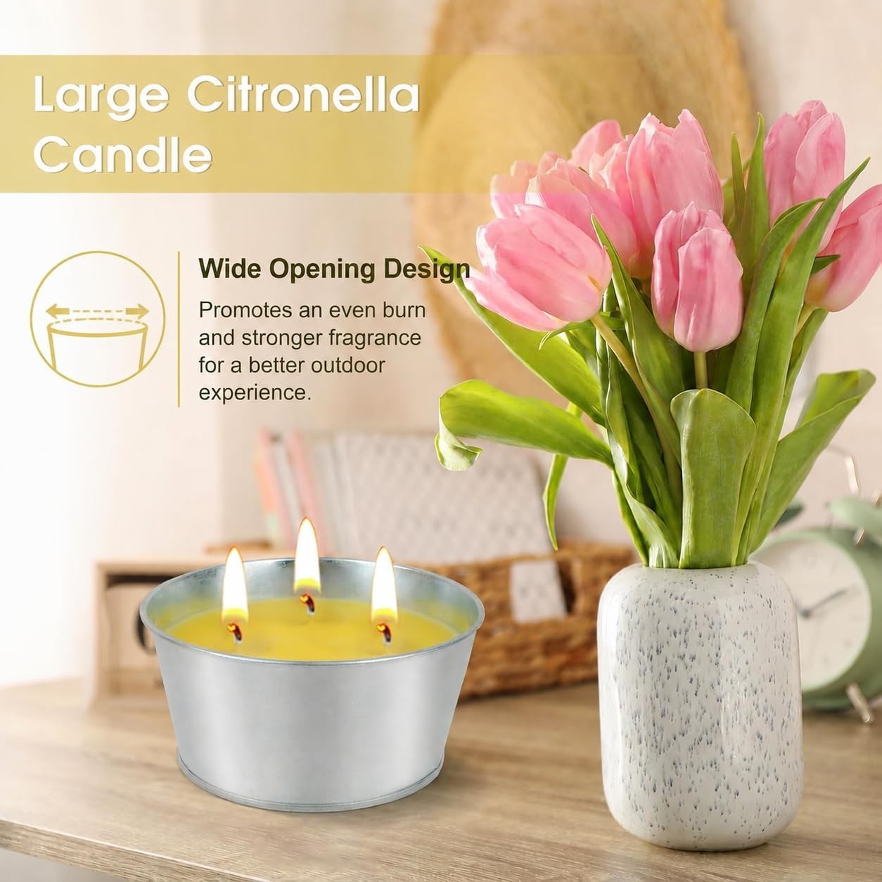 Large Citronella Candles Outdoor – Lemongrass Scented Candle Set 2 Pack Natur…